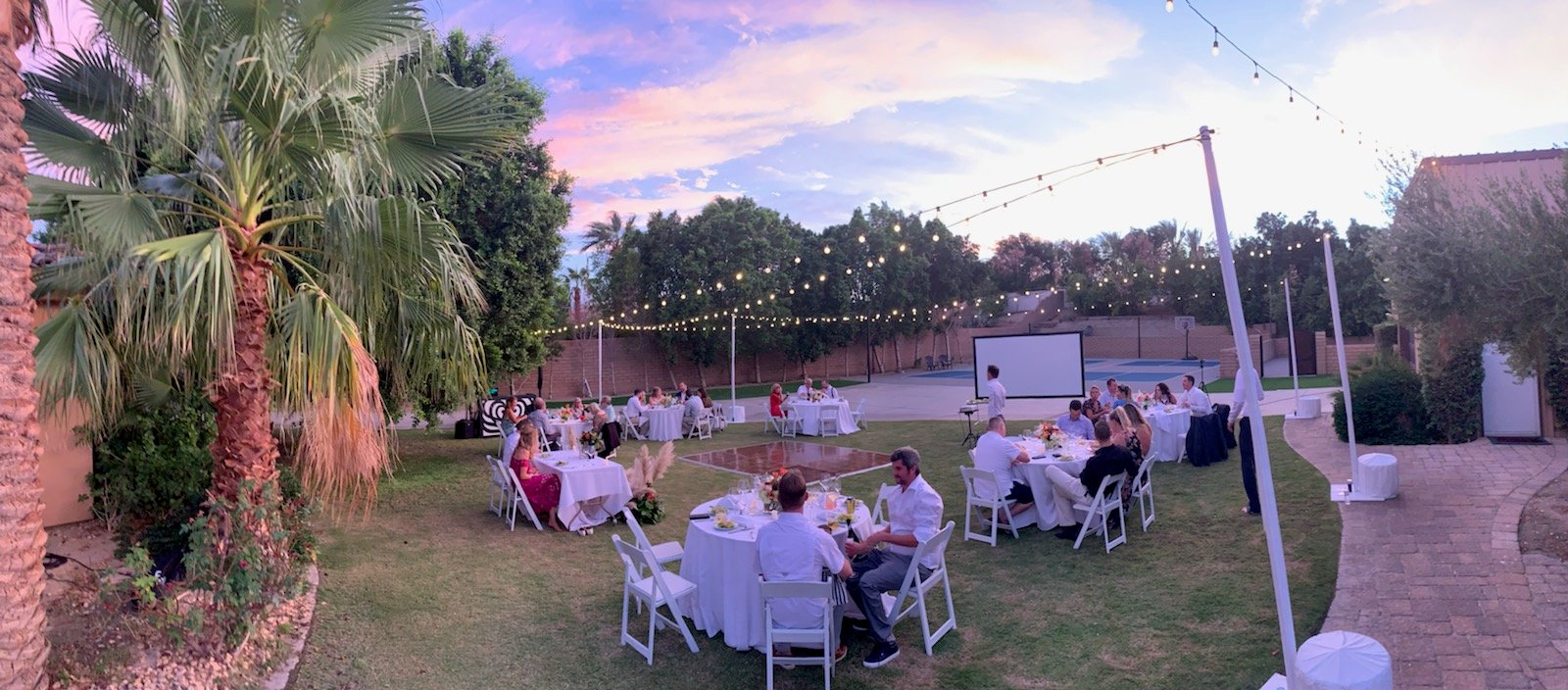 Reception venue among palm trees