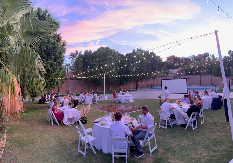 Reception venue among palm trees